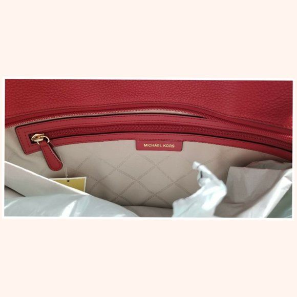 Michael Kors Beck Bright Red Large Pebble Leather Tote Bag - Picture 9 of 10